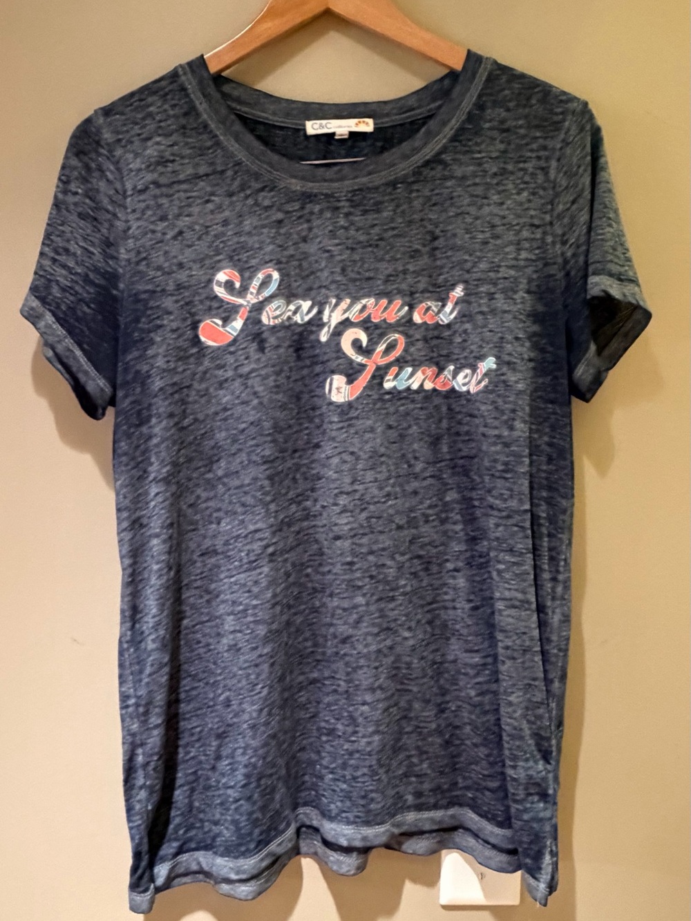 C&C California Women’s 'See You at Sunset' Navy Graphic Burnout  Tee Large